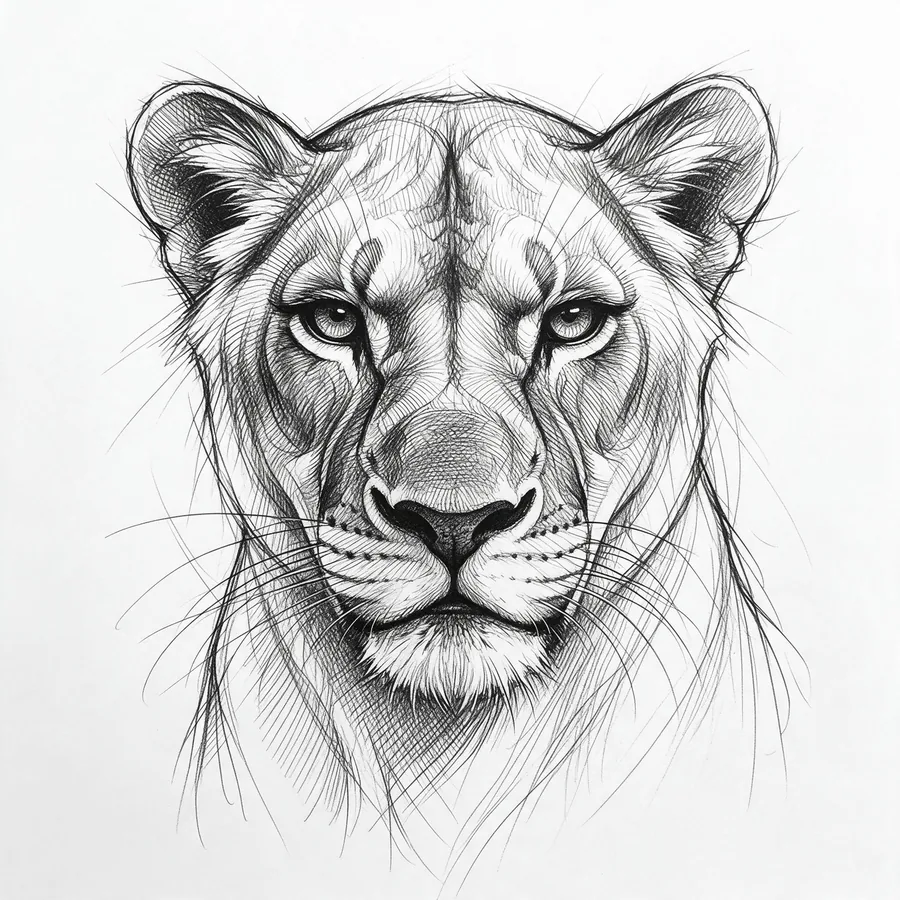 Tatuaje de leona estilo sketch a lápiz