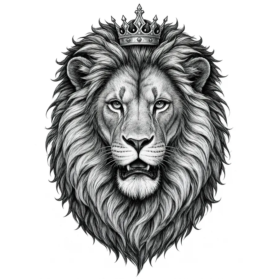 Tatuaje de león con corona, estilo clásico
