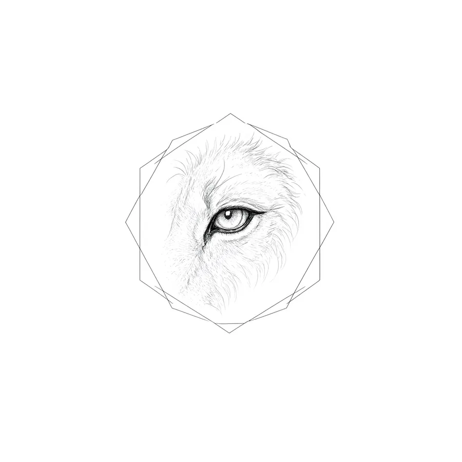 Tatuaje minimalista de ojo de león en marco geométrico