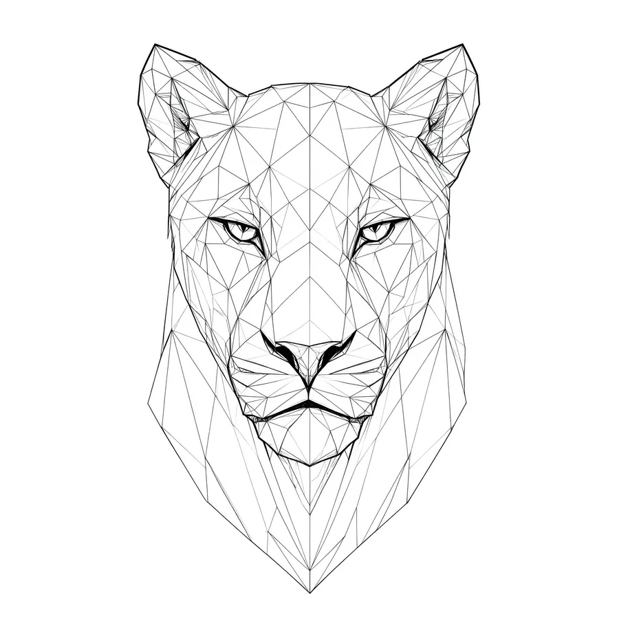 Tatuaje geométrico de leona en facetas