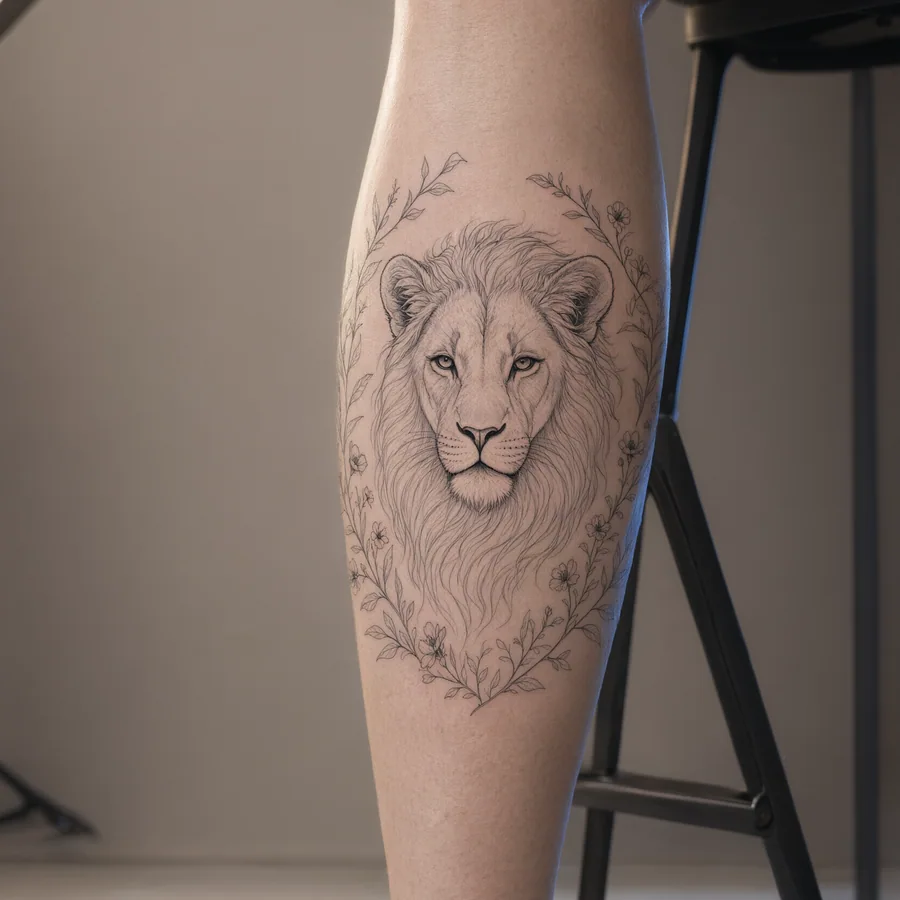 Leona estilo Fine line, en la piel