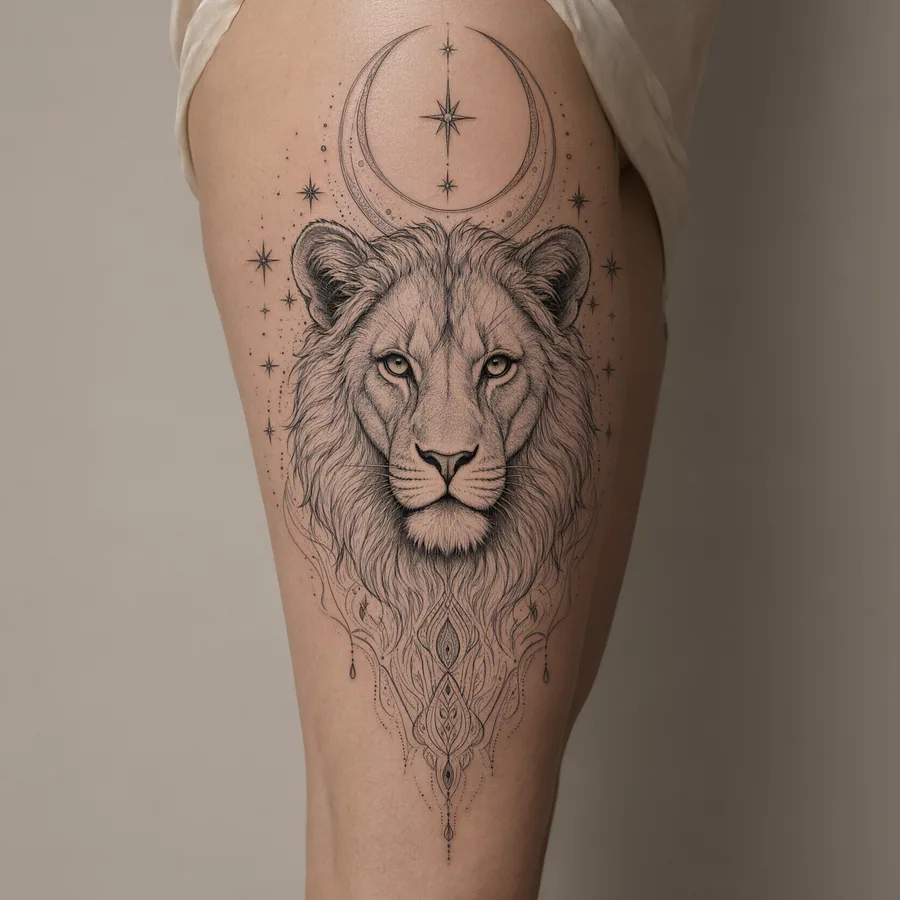 Leona estilo Ornamental, en la piel
