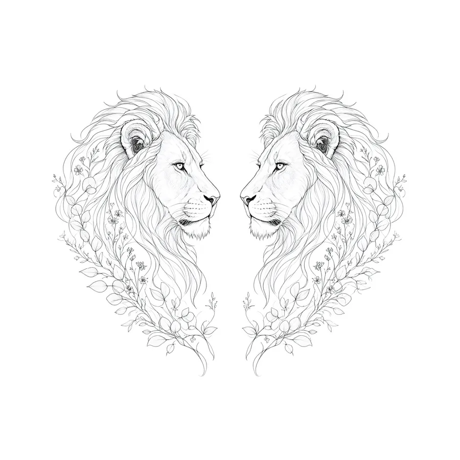 Diseño original: leones, estilo Fine line