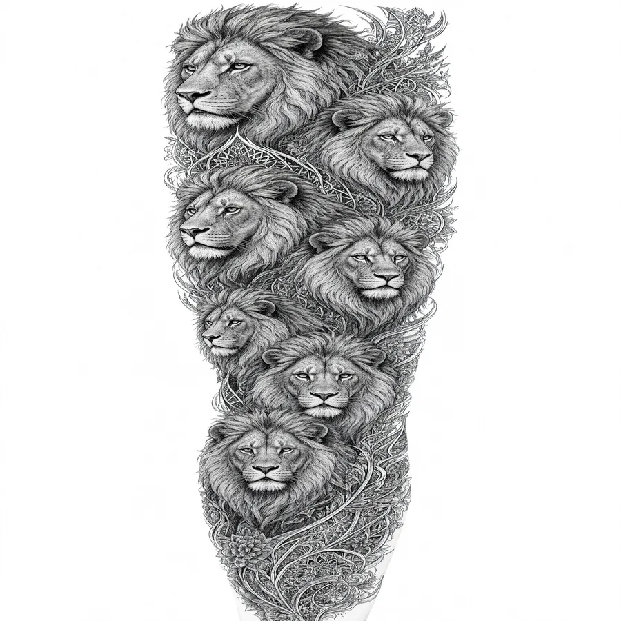 Composición de varios leones para pierna completa