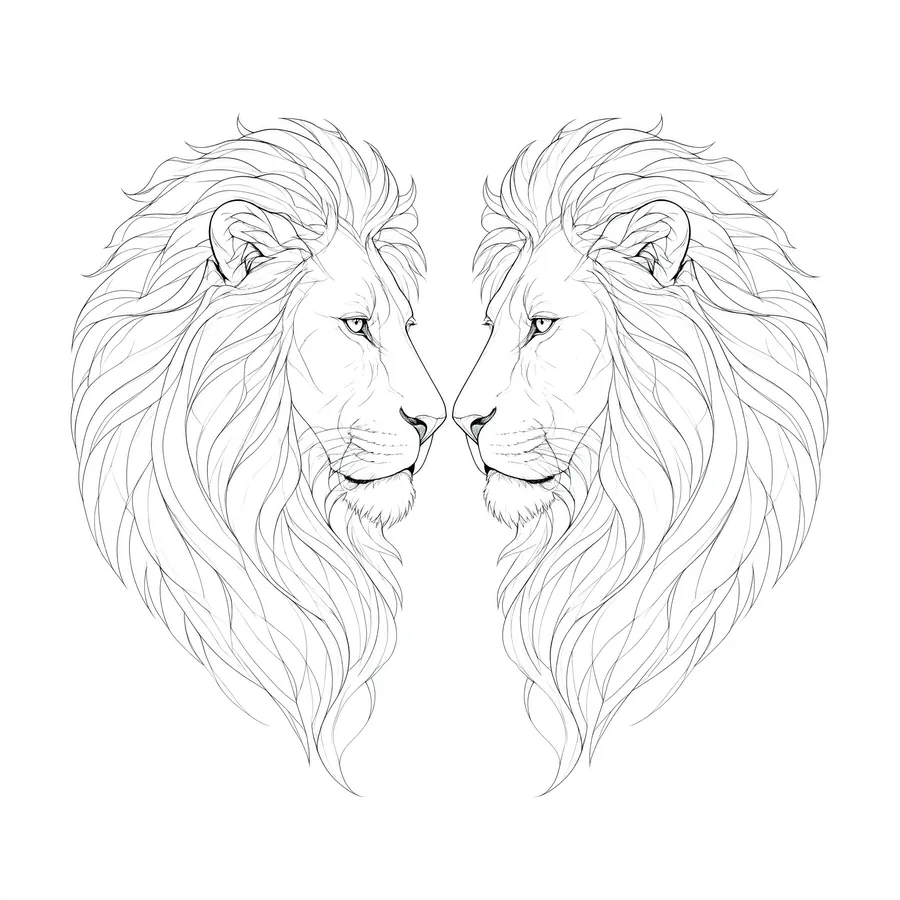 Tatuaje de dos leones frente a frente en línea fina