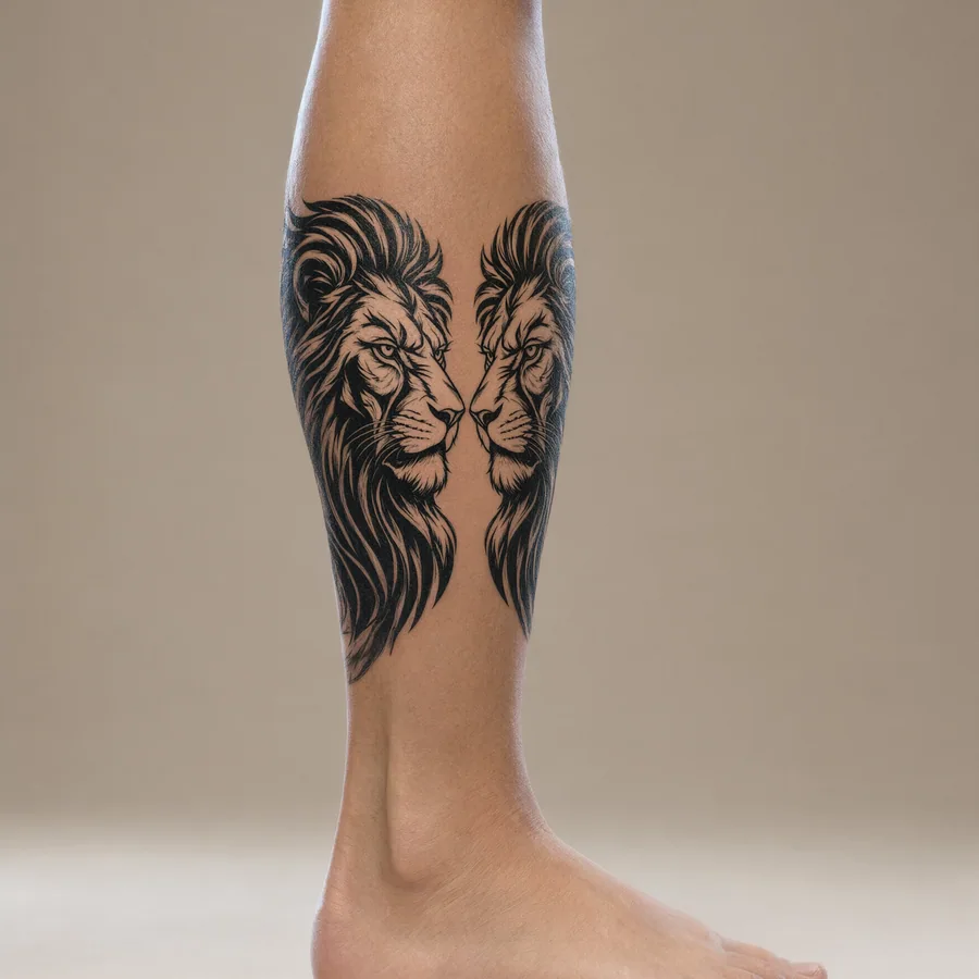 Leones estilo Blackwork, en la piel